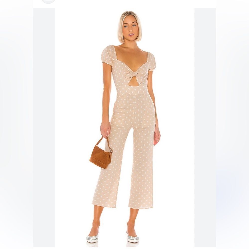 Privacy Please Beige/pink  Polka Dot cut out Jumpsuit, XS